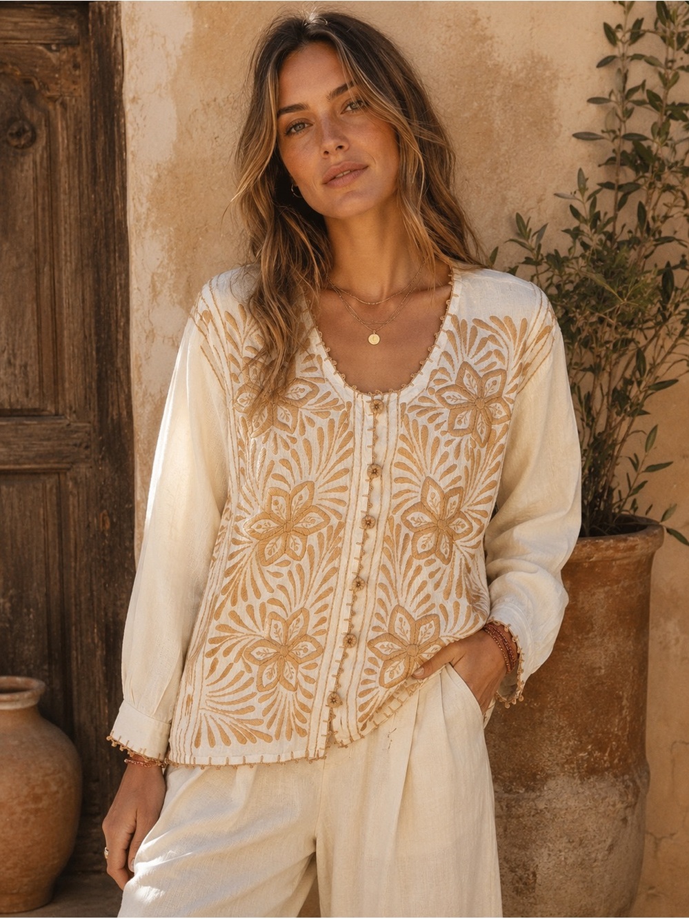 NWOT Embroidered Cotton Boho Folk Blouse